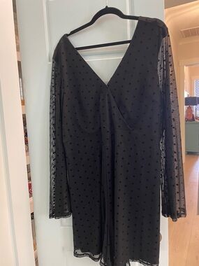 torrid polkadot dress with sheer bell sleeves